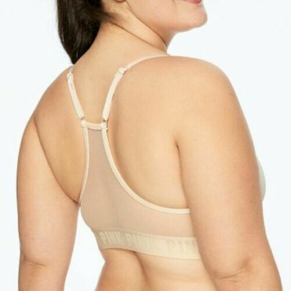 Cream Ivory Victoria's Secret PINK Sport Bra Velv - Picture 2 of 2